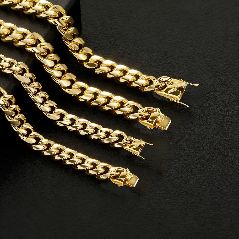 24K Gold Plated Titanium Steel Cuban Link Chain Waterproof Stainless Steel Hip Hop Necklace For Men Women