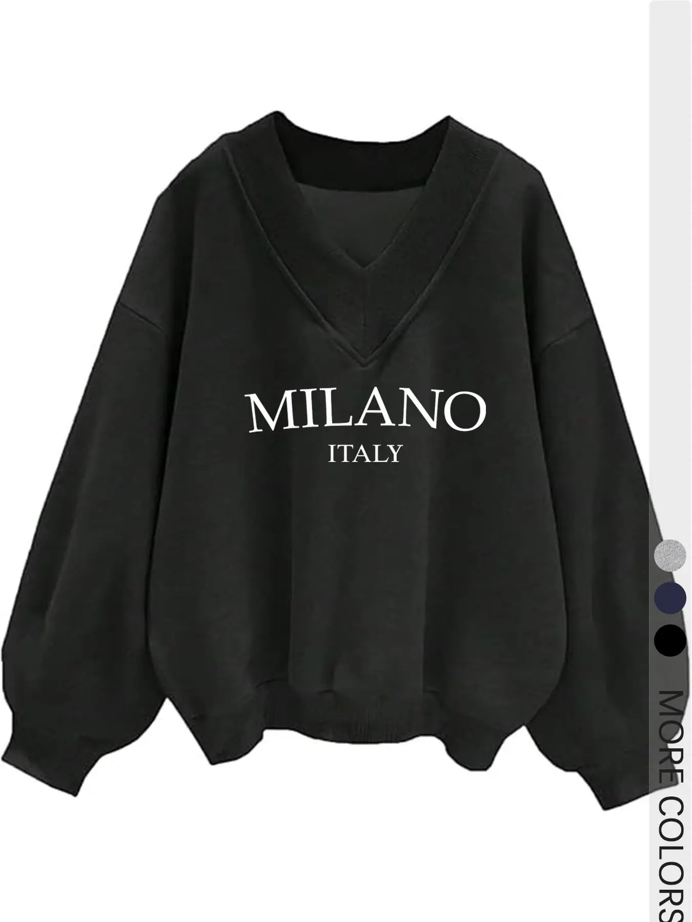 Women's Oversized V-Neck Long Sleeve Athletic Sweatshirt with "MILANO" Letter Print, Casual Top, Stylish Winter Garment Perfect for Daily Wear, Womenswear