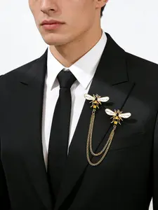 Men's Chain Brooch Pin with Suit Shirt, Cute Cartoon Bee Lapel Necklace, Men's Tie Accessory, Daily Travel Wedding