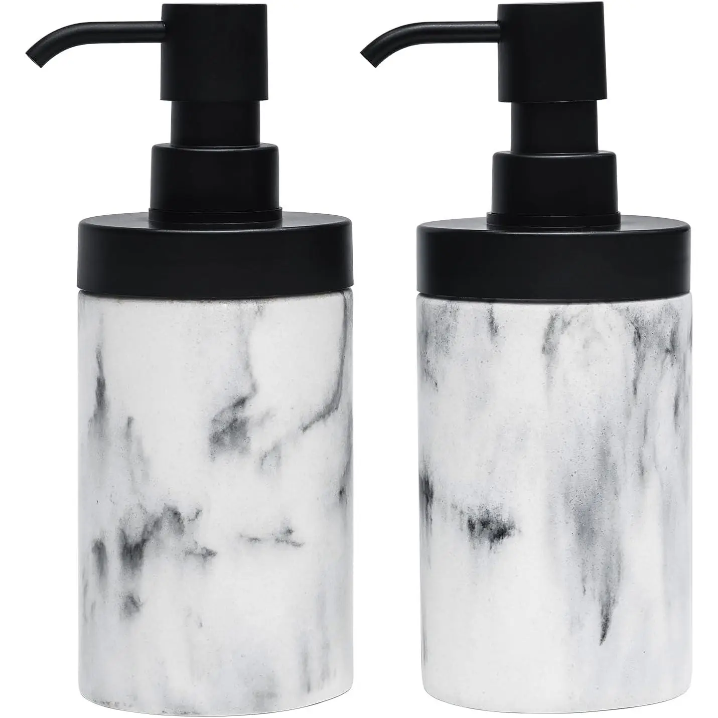 2 count Bathroom Marble Soap Dispenser Set-Marble Wide Open, Refillable Liquid Circular Marble Decorative Soap Dispenser for Bathroom Countertop & Kitchen  Decor, White