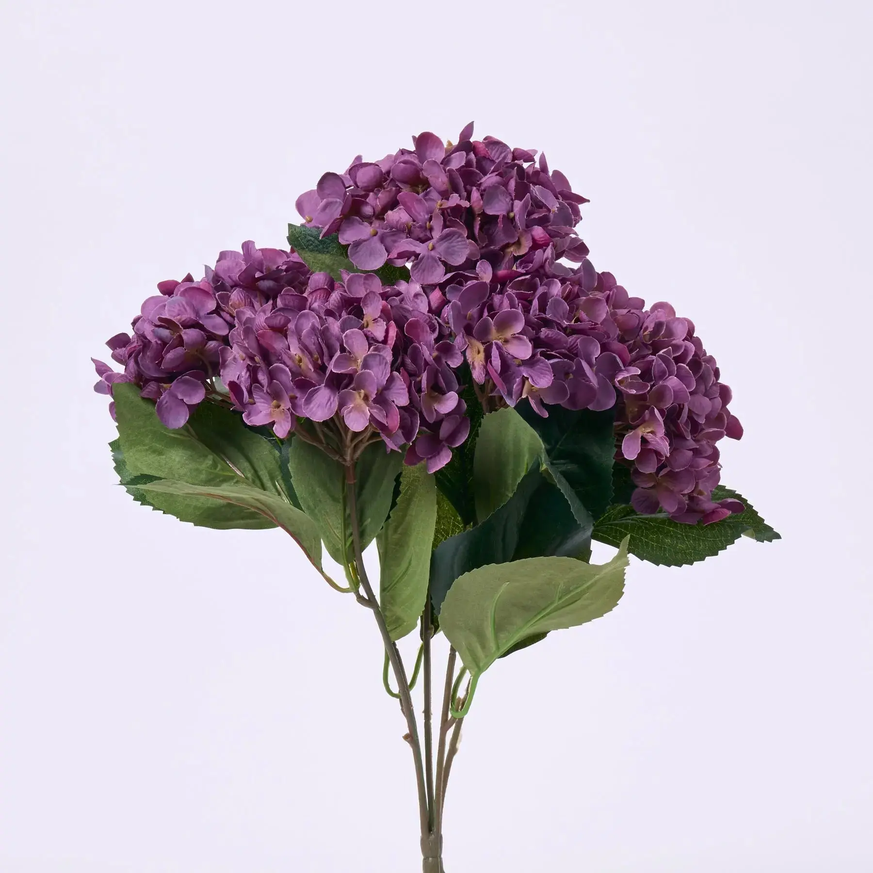 17" Wired Stems Plum Silk Hydrangea Artificial Faux Plants Bouquet with Leaves, Decorative Natural-Look Floral Decor for Home Centerpiece