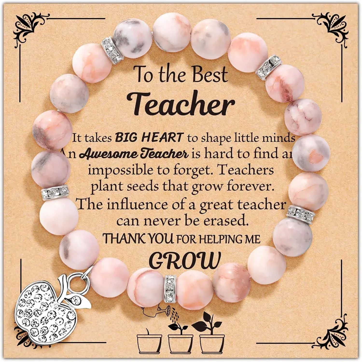 Teacher Appreciation Gifts for Women, Teacher Gifts Natural Stone Bracelet with Message Card for Appreciation Week Christmas Valentines from Student