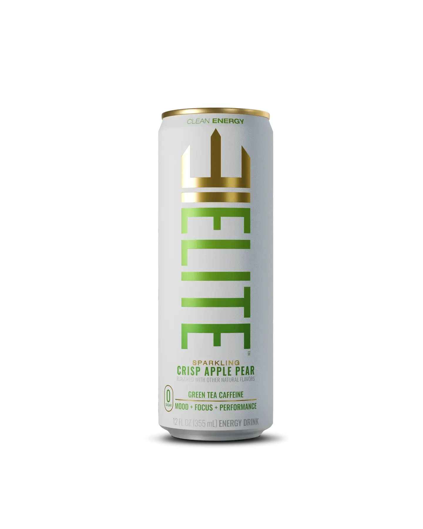 ELITE Energy Natural Energy Drink Sparkling Crisp Apple Pear 12-Pack, Green Tea Caffeine, Ashwagandha, Lion’s Mane, B Vitamins, Zero Sugar, Vegan