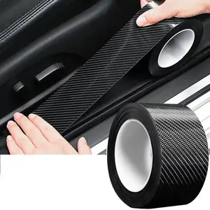 1 roll Car Door Sill Protection Strip Door Side Guard Carbon Fiber Vinyl Wrap Film Door Sills Paint Protection Wear Plate Anti-Collision Scratch Cover Suitable for most vehicles Adhesive Vinyl Decal
