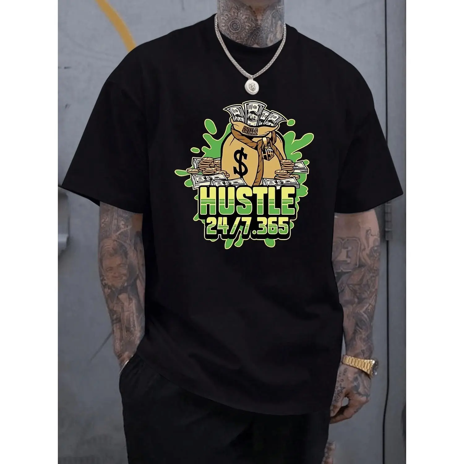 [HUSTLE Men's T-shirt] HUSTLE Print T-shirt For Men - Casual Short Sleeve Summer T-shirt