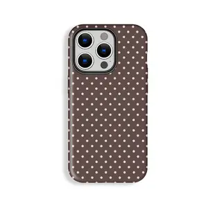 Stylish Brown Base White Polka Dot Dual-Layer Polycarbonate-TPU Phone Case, Fits iPhone Multi-Model (11/12/13/14/15/16/17 Pro, ProMax, Plus, Air)