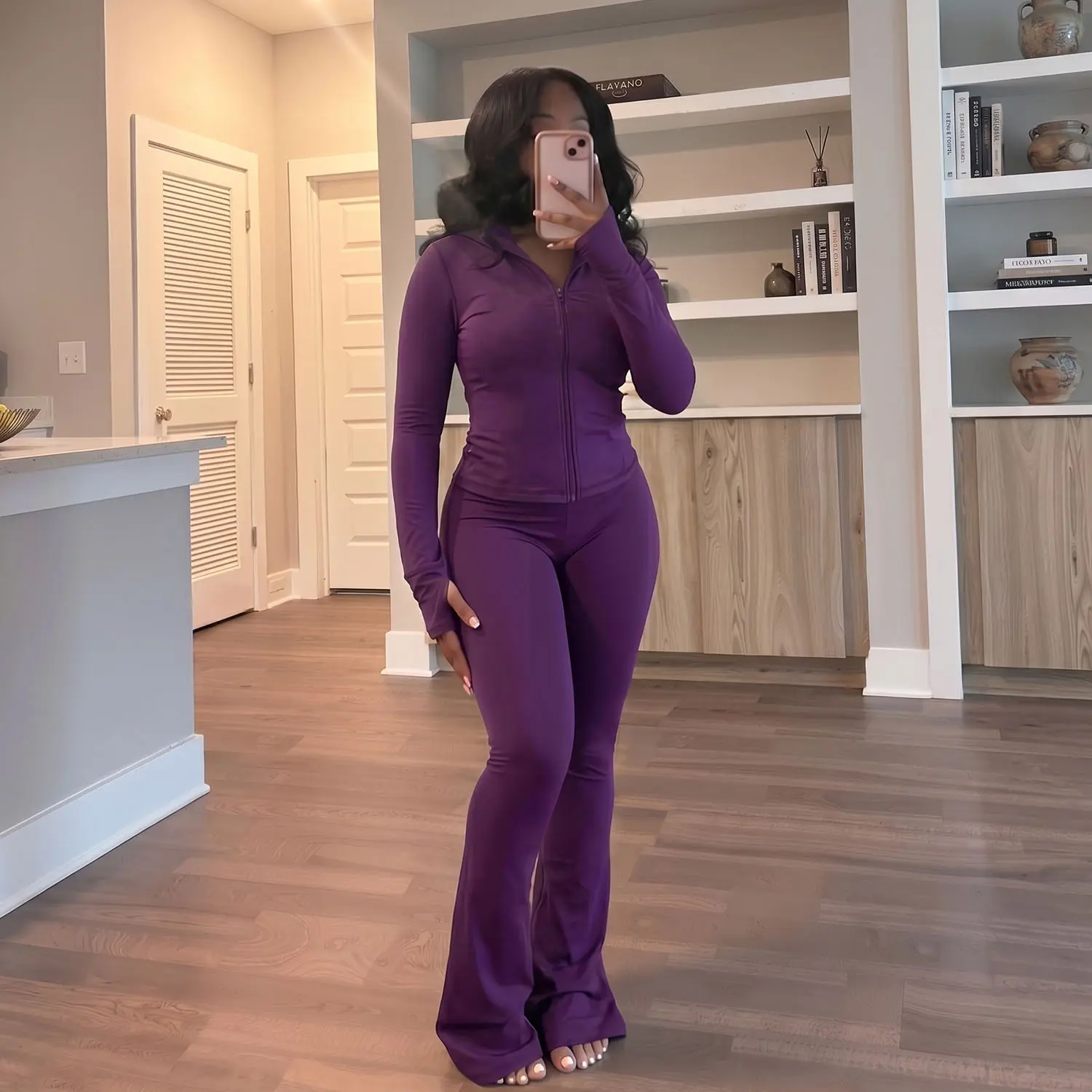 <with logo> Purple Hoodie, Trackpant, Tracksuit Y2K Style, Soft Fabric, Wide Elastic Waistband, Water-Based Logo, Pink Stitching, Pull-On Construction
