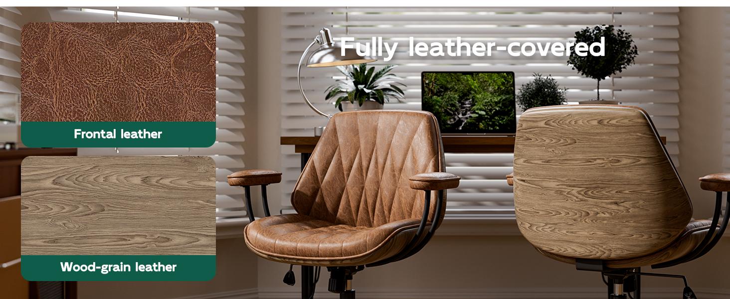 Adjustable Height Ergonomic Office Chair, 330LBS Load Capacity Leather Desk Chair with 90-120° Tilt, 360° Swivel & Silent Wheels, Rolling Computer Chair for Home & Office