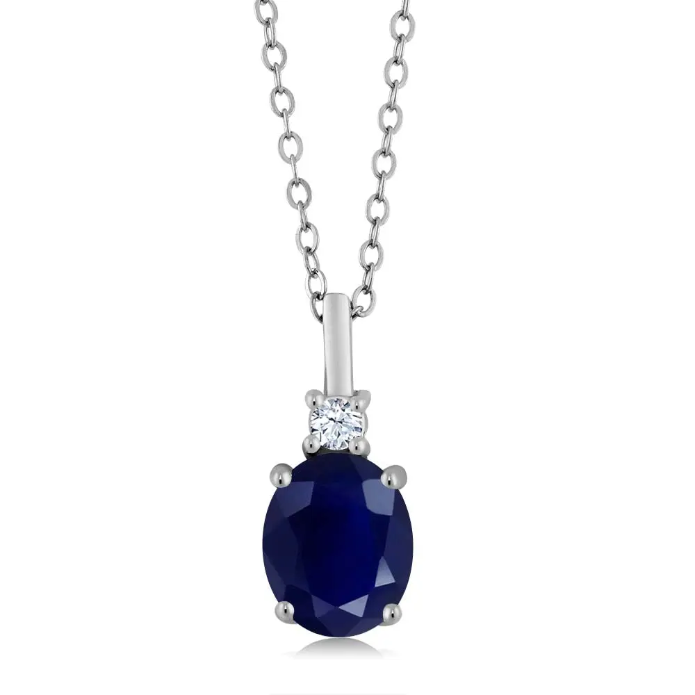 Gem Stone King Women's 2.55 Cttw Blue Sapphire Pendant Necklace (US), 925 Sterling Silver Oval 9X7MM Birthstone, 18-Inch Elegant Silver Chain, Decorative Necklaces for Gifting, Necklace Gift