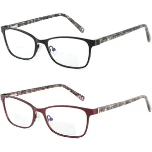 Bifocal Reading Glasses Women Blue Light Blocking With Clear Top Computer Reader Wide Metal Frame Stylish Designer Eyeglasses