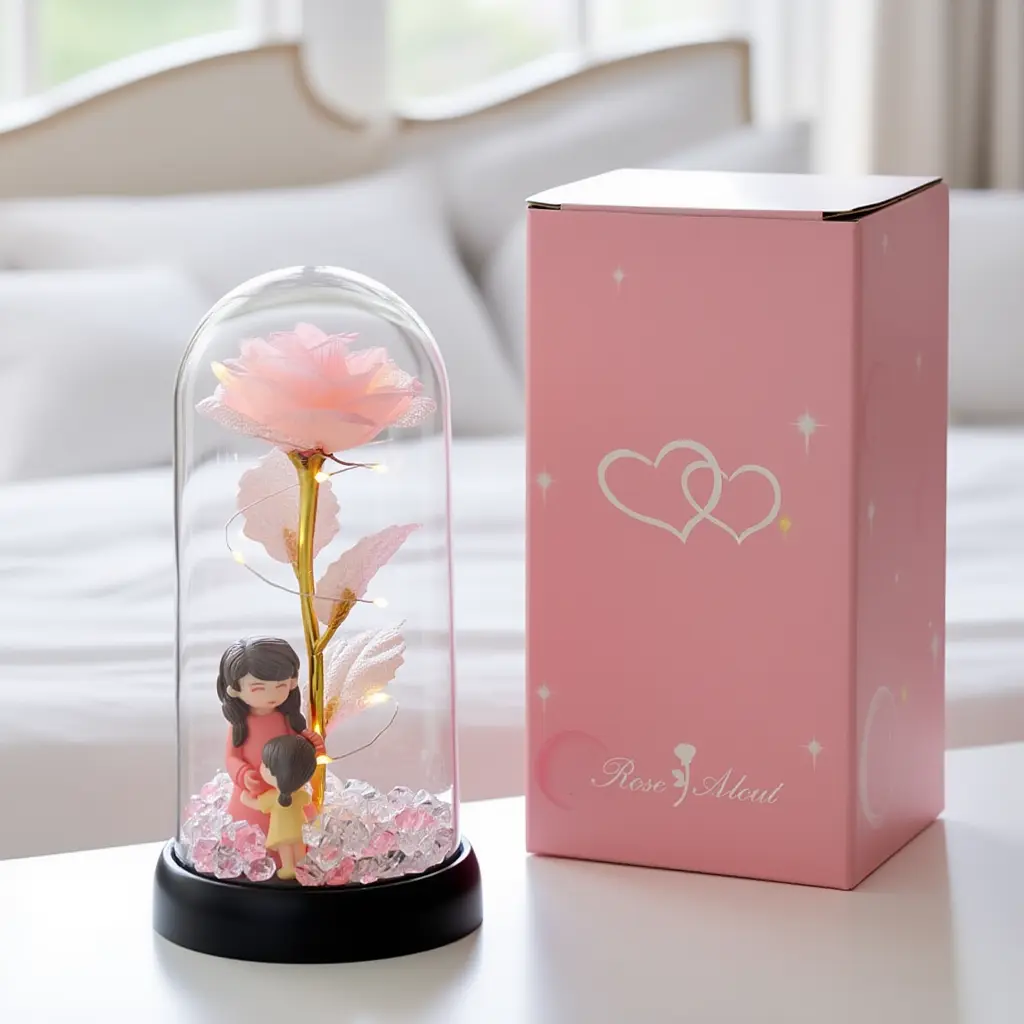 Eternal rose night light with mother–daughter figurine set — battery-powered LED art display lamp, home decor, suitable as gifts for Mother’s Day, grandmother, Father’s Day, and Christmas—ideal birthday gifts for women.