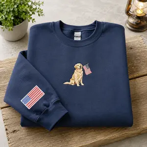 Patriotic Corgi Embroidered Sweatshirt, USA Flag Dog Lover Hoodie, American Puppy Crewneck, Dog Mom Gift