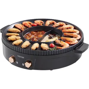VEVOR Hot Pot with Grill, 2200W 2-in-1 Electric Smokeless Grill and Hot Pot, Korean BBQ Shabu Shabu Hotpot with Separate Dual Temperature Control, Non-stick Pan, for 1-6 People Family DinningVEVOR Super Brand Day