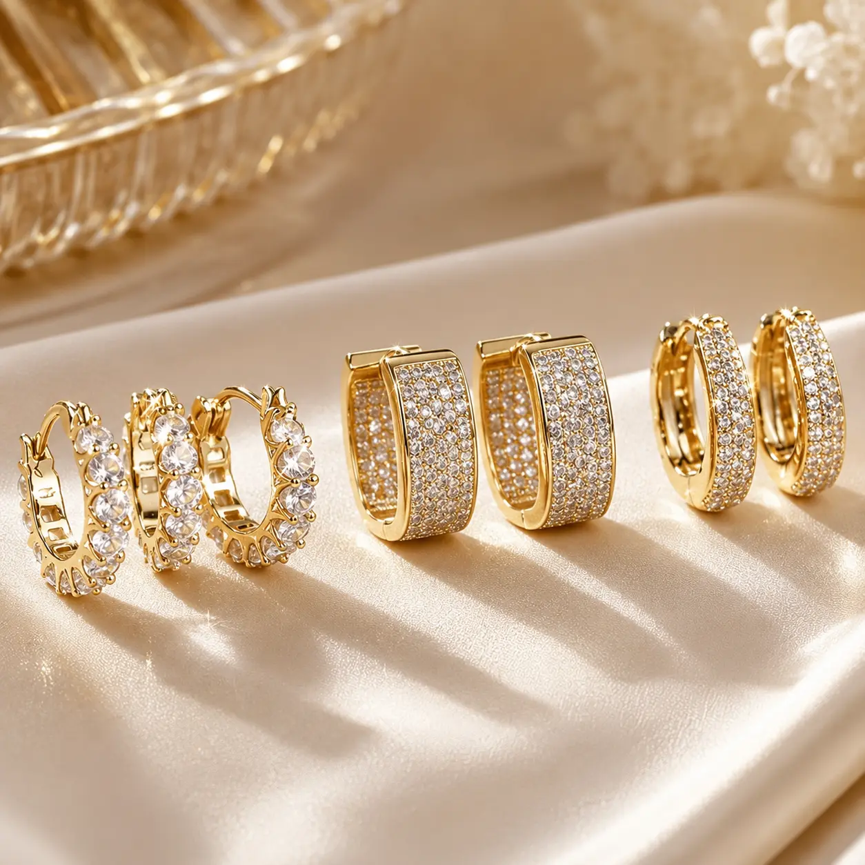 14K Gold Plated Hoop Earrings Set for Women, 3 Pairs Layered Huggie Hoop Earrings, Geometric & Round Hinged Click-Top Earrings, Lightweight Everyday Jewelry，An Elegant Gift for Birthdays, Holidays, Anniversaries, and Special Occasions.gold hoop earrings