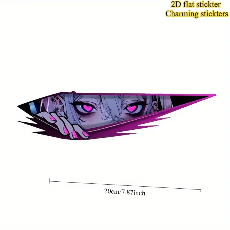 1PC Trendy Sweet-Cool Two-Dimensional Logo Sticker, Car decorative sticker, Car Stickers, Stick on car bodies or trendy backpacks, this pink-purple heart-eyed two-dimensional girl decor has a sweet-cool vibe, sweet-cool two-dimensional car fans