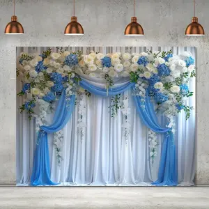 Flower Pattern Curtain Background Banner, 1 Count Romantic Chiffon Backdrop, Floral Wedding Backdrop, Wedding Arch Backdrop, Wedding Arched Backdrop, Wall Decoration for Wedding Party Anniversary Garden Photo Booth, Ornaments