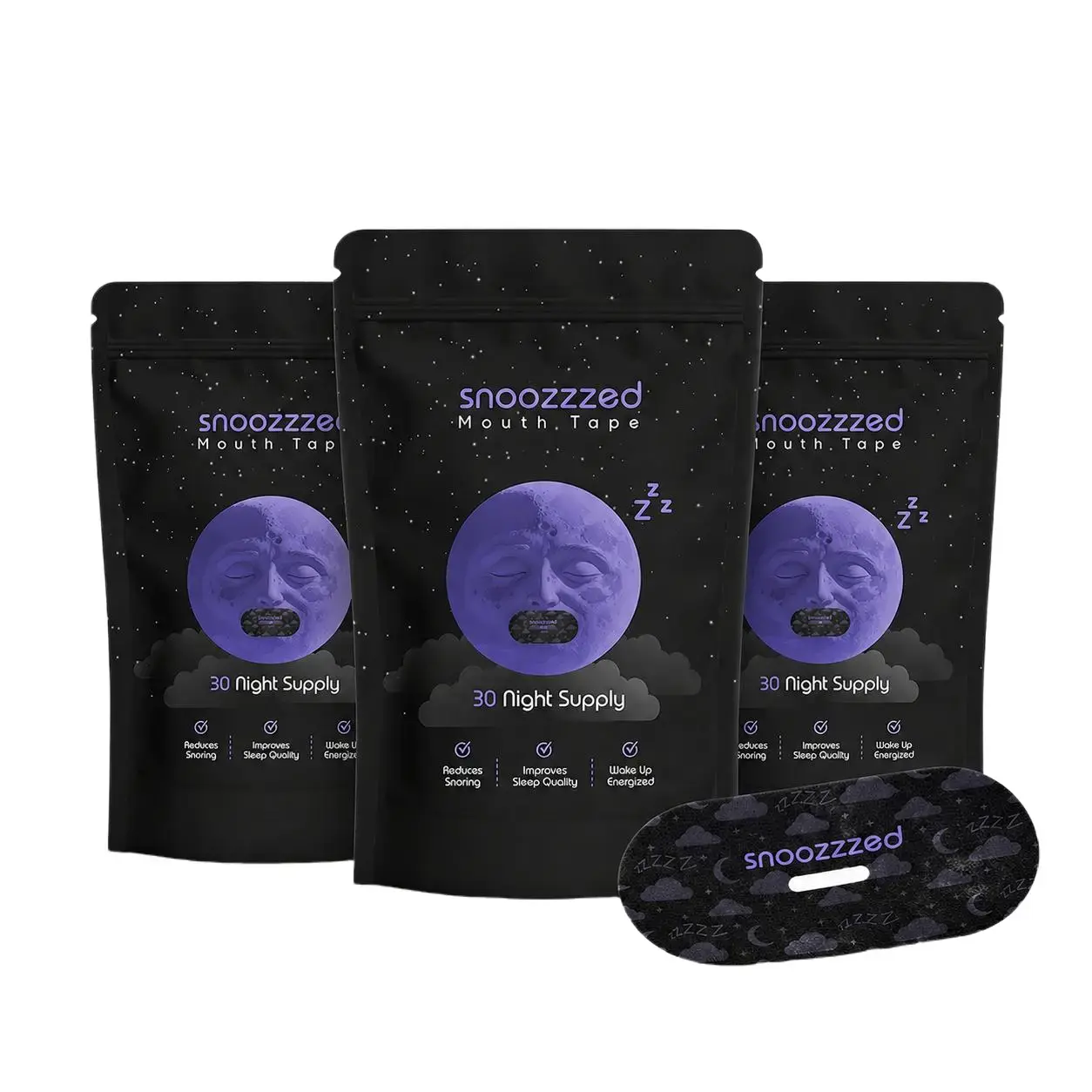 snoozzzed Mouth Tape for Sleeping 3 Pack - (90 Night Supply) Reduces Snoring, Restful Sleep, Hypoallergenic Sleep Aid Comfort, Skincare Mouthtape Mask Healthcare