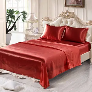 Premium Satin-Like Sheet Set, 4PCS Ultra Soft Cooling Bedding Set with 2 Pillowcases, Flat Sheet & Deep Pocket Fitted Sheet, Breathable Lightweight Summer Bed Sheets for Cozy Bedroom Refresh
