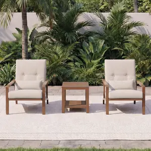 Yurdafy 3-Piece Small Patio Bistro Set with Coffee Table, Aluminum Frame, Waterproof Thick Cushions, Easy Assembly for Balcony Garden, Beige