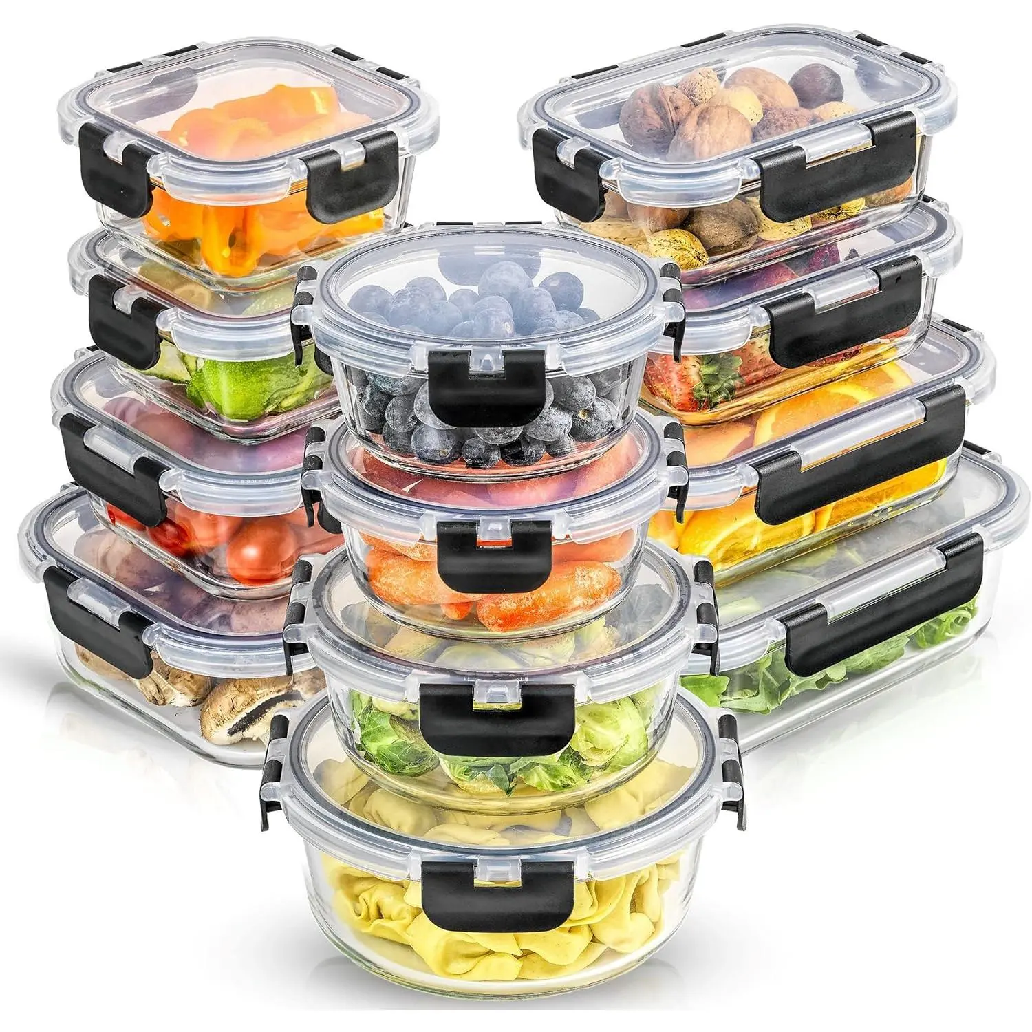 24pc Borosilicate Glass Storage Containers with Lids |     12 Airtight/Freezer Safe Food Storage Containers for Pantry and Kitchen |     Meal Prep Container for Lunch |     Glass Tupperware Set