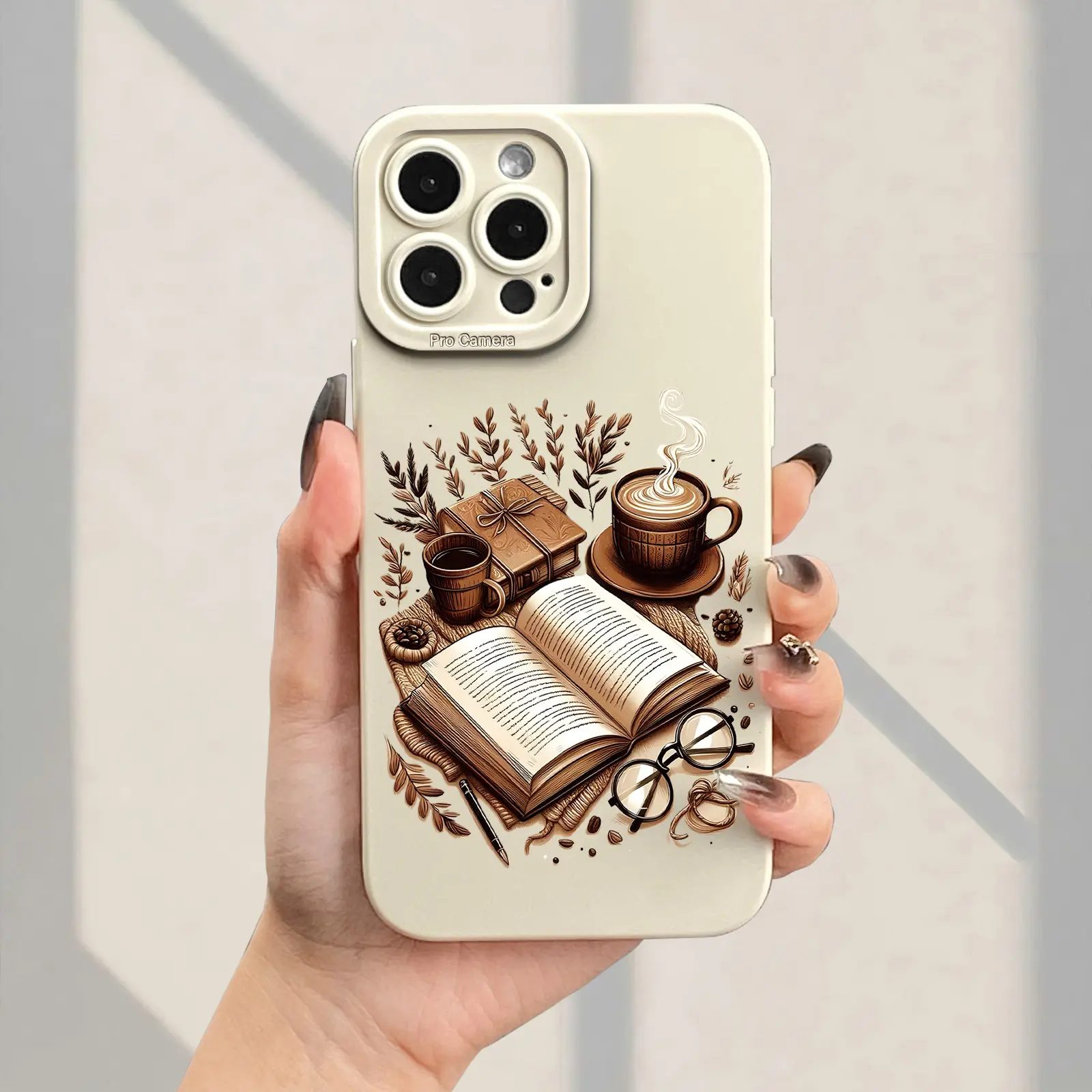 Creative Books-Coffee-Glasses Printed TPU Full-Coverage Phone Case for Smartphones, Handheld Cellphone Devices - Drop-Proof, Non-Slip Lens Protection - Compatible with iPhone 17,16,15,14,13,12,11,XS,X & Samsung Models - Ideal Gift for Friends
