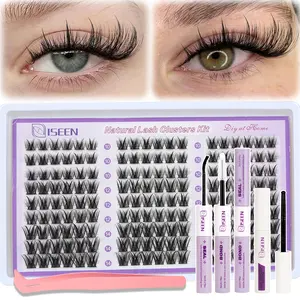DIY Cluster Eyelash Extension Kit, Manga Long Natural Style Mixed Length Lashes, Volume Curled Eyelash Extensions with Bond&Seal, Remover, Tweezers，Women's home eyelash extension D curl false eyelashes, beginner-friendly, Make-up
