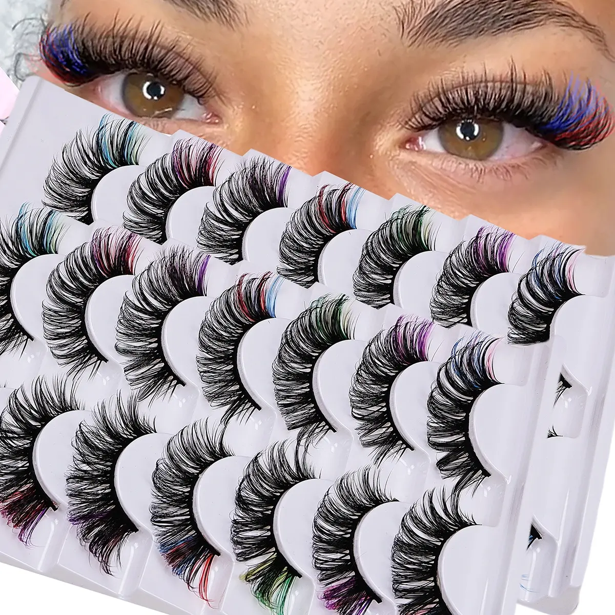 14 Pairs/2 Pack Colored Eyelashes, Fluffy Fake Lashes with Color, D Curl Volume Dramatic Long Thick Synthetic False Eyelashes for Women, Cosmetic, Volumized False Eyelashes