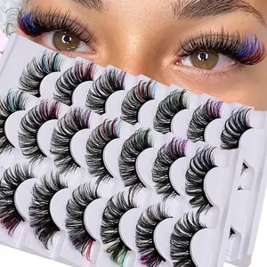 14 Pairs/2 Pack Colored Eyelashes, Fluffy Fake Lashes with Color, D Curl Volume Dramatic Long Thick Synthetic False Eyelashes for Women, Cosmetic