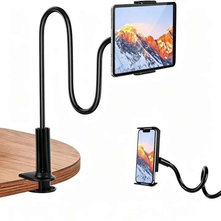 360-Degree Rotatable Phone Holder, Universal Adjustable Lazy Phone & Tablet Holder Stand, Flexible Gooseneck Phone & Tablet Holder for Bed, Desk & Headboard, Hands-Free Watching Videos, Recording, Video Calls, Online Meetings & Live Streaming