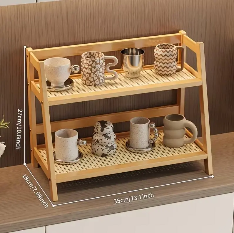 1pc Bamboo Double-Layer Storage Shelf with Sturdy A-Frame Design - Space-Saving Ladder Shelf, Natural Wood Grain Finish, Easy Assembly with Screws Included, Sturdy Bamboo Construction for Dorm, Bedroom, Office, Kitchen Countertop - Modern Minimalist