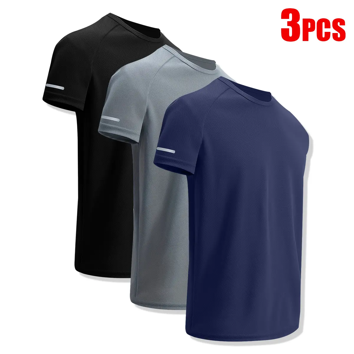 Men's Fitted T Shirts 3-Pack, Quick Dry Short Sleeve Crewneck Tops, Breathable Moisture-Wicking Workout Wear, Men's T Shirts, Color Block Men's Short Sleeves Sport T-Shirt