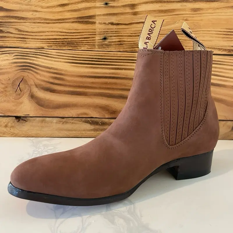 Bk Caoba 500 Brown Ankle Boot with Pleated Design and Low Heel