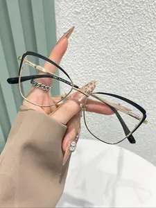 Fashion Cat Eye Frame Eyeglasses, Stainless Steel Eyeglasses for Women & Men, Fashion Eyeglasses for Work, Daily Clothing Decor, Perfect for Student Daily Use