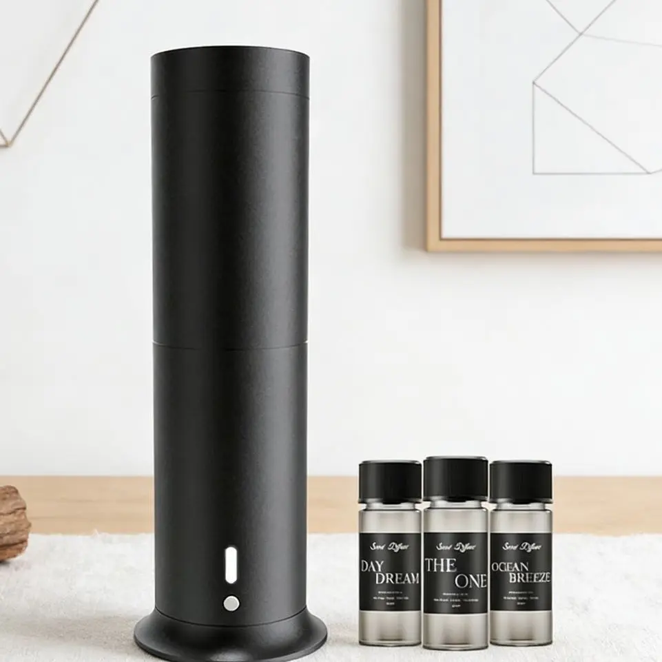 Luxury Cold Mist Aroma Diffuser – Metal Desktop Vertical Design, Hotel Scented, Covers 1000 Sq Ft, Rechargeable Battery & Remote Control, USB Powered