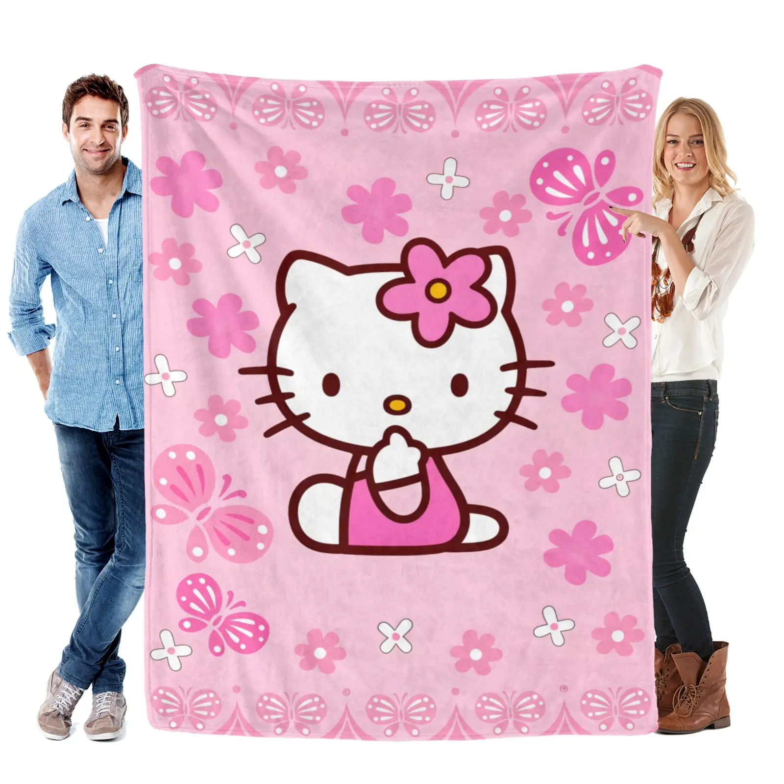 Sanrio Hello Kitty Flannel Blanket, Soft Comfortable Blanket for Office Bed Car and Outdoors