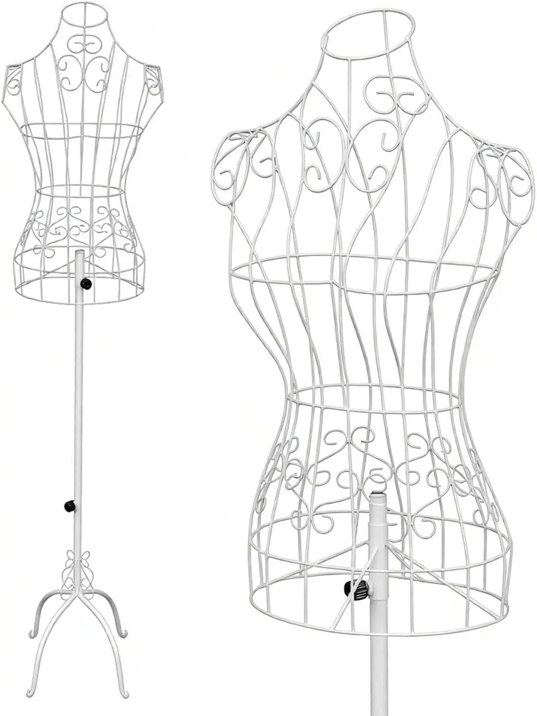 Elegant Wire Mannequin, Female Adjustable Height Metal Dress Form for Display, White Decorative Torso for Clothing Store