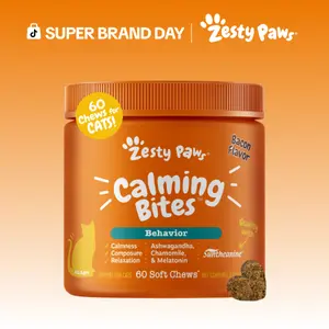 Zesty Paws Calming Bites for Cats, Cat Composure & Relaxation Chews, Relief Soft Chew Pet Treats for Everyday Stress Support - 60 Chews Supplements