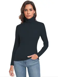 Women's Long Sleeve High Neck Top, Autumn Winter Warm Elastic Soft Inner Layer Shirt, Casual Fashionable Ladies Clothing