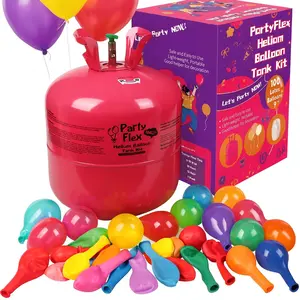 Party Flex 22L Helium Tank Up To 100 Latex Balloons, Helium Tank For Balloons At Home, Latex Balloons And Ribbons Included