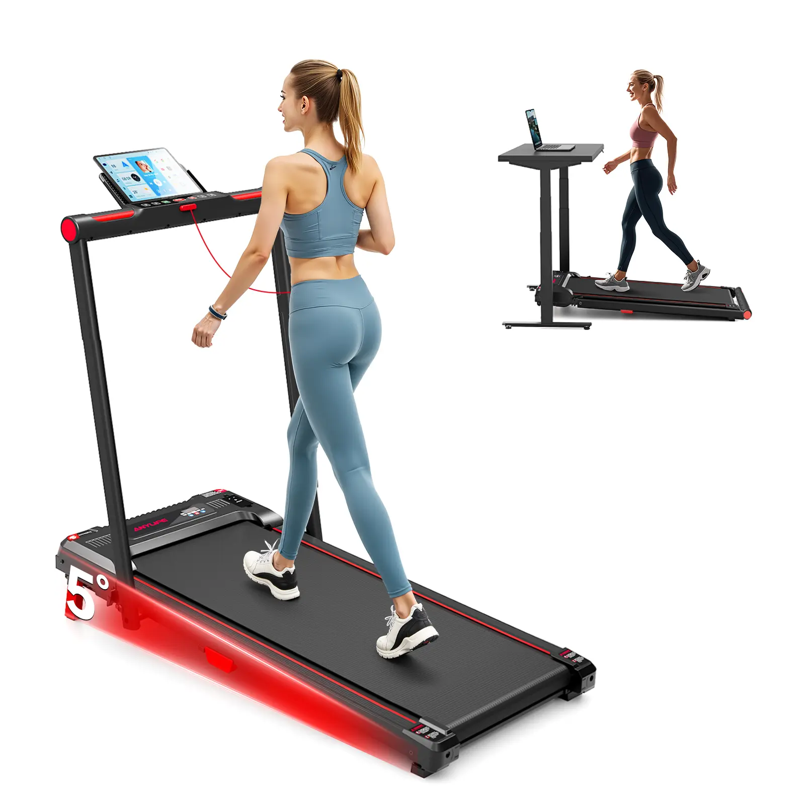 Treadmill with Handrails, Incline Walking Pad, Treadmills Home, 330 lbs Capacity, Under Desk, Indoor Mini Exercise Equipment with Remote Control, Quiet, Treadmill with LED Display , Office Use, Pro mix, Gift Choice