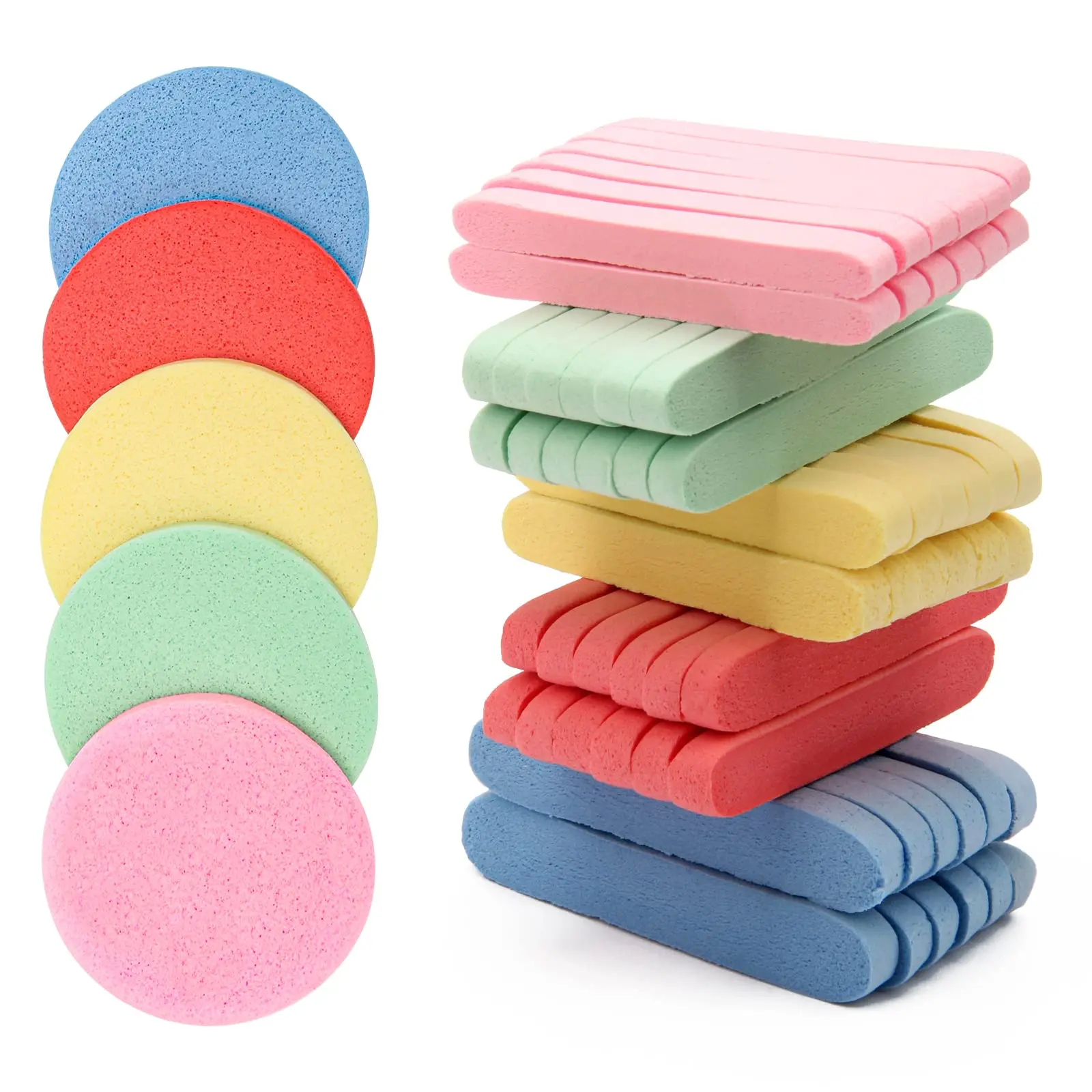 120Pcs/Set Facial Sponge Compressed,5 Color Face Cleansing Sponge,Estheticians Compressed Makeup Facial Sponge,Round Wash Face Sponges for Women,Christmas Gifts,Hand Tools Kits