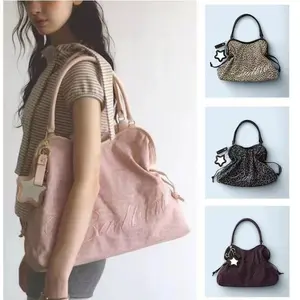 Embroidered Leopard Print Tote Bag, Star Mirror Pendant, Sweet Shoulder Bag