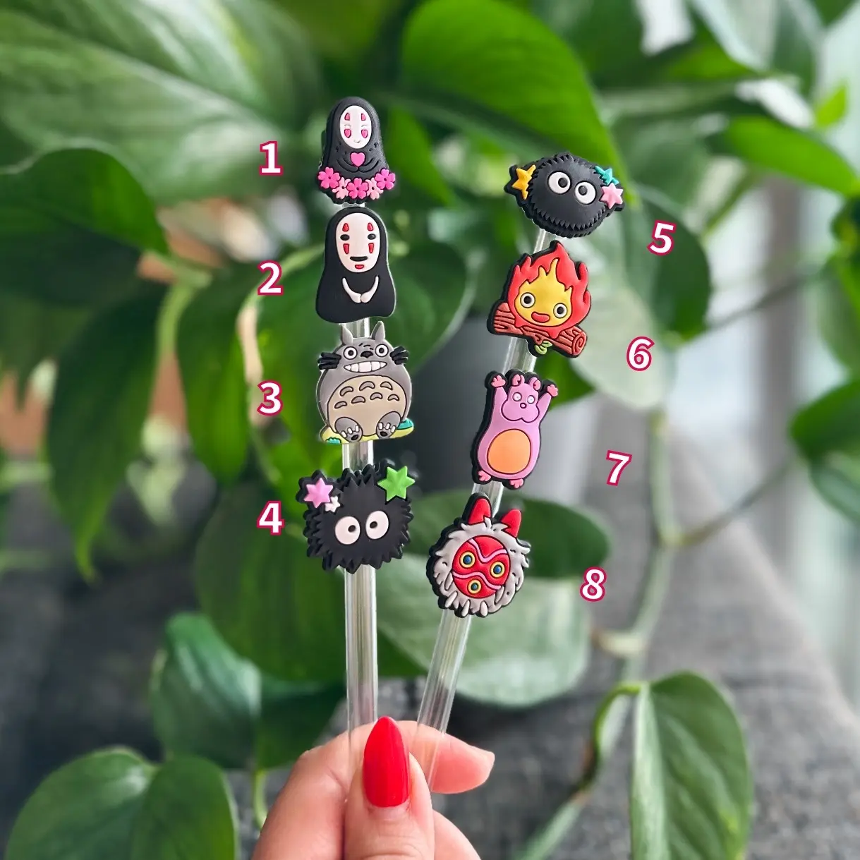 Anime straw toppers, small gift ideas straw charms for iced coffee tumblers, straw charms for straws, libbey glass straw toppers Drinkware