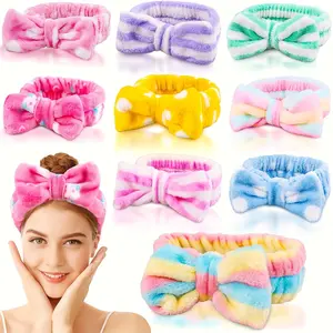 Skincare Headband Set (9 Pcs) | Soft Spa Headbands for Washing Face & Makeup | Fuzzy Bow Hair Bands for Women & Teen Girls | Face Wash & Self Care Essentials