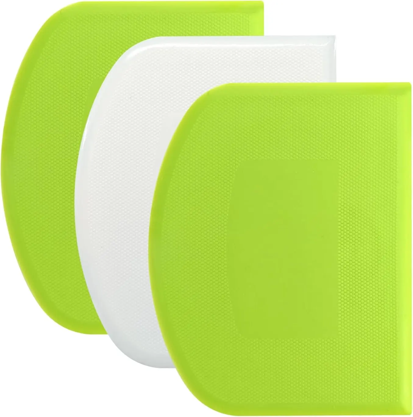 3-Piece Dough Scraper Set, 4.7x3.7 Inch Flexible Plastic Bowl and Bench Scrapers with Sharp Edges & Anti-Slip Grip for Baking, Pastry & Bread Making