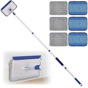 Baseboard Cleaner Tool with Handle, Wall Floor Mop with Extendable Long Handle Duster for Cleaning Window, Floor, Skirting Board, Ceiling, Shower, Tub Tile, Kitchen with 6  Pads
