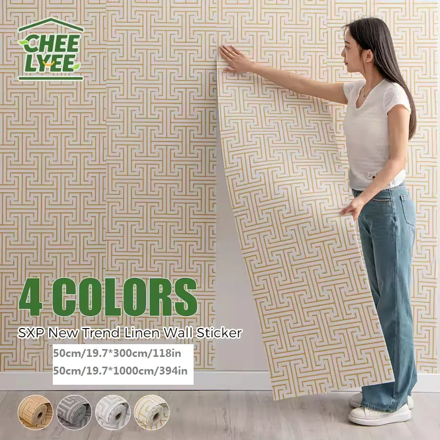 New Traditional Self-Adhesive Linen Wallpaper Roll, Peel and Stick Wallpaper Designs, 3D Texture Waterproof Washable Easy Install Wall Paper for Living Room Bedroom Office Kitchen Bathroom Furniture Renovation Decoration