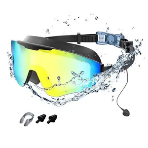 Swim Goggles with Earplugs, Wide View Anti UV Fog Swimming Goggles, 4-Color UV Lens Swim Glasses for Men Women Kids