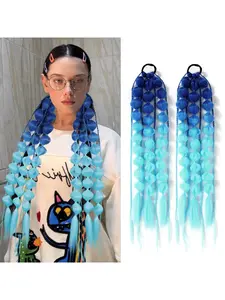 Colorful Synthetic Bubble Ponytail Braid, 24 Inch Lightweight Braided Hair Extensions, Festival Party Accessory for Girls Crazy Hairstyles, Synthetic Hair Piece, Synthetic Clip Hairpiece