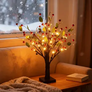 1pcs pack red fruit tree, gold fruit tree LED tree lights home decoration lights for Halloween, Christmas, party scene decoration luminous tree